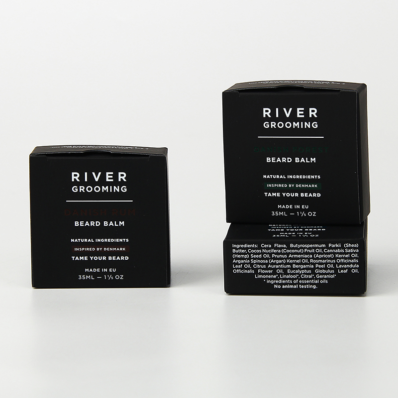 Boîte d'emballage d'huile de barbe de soins de la peau pour hommes en papier noir personnalisé