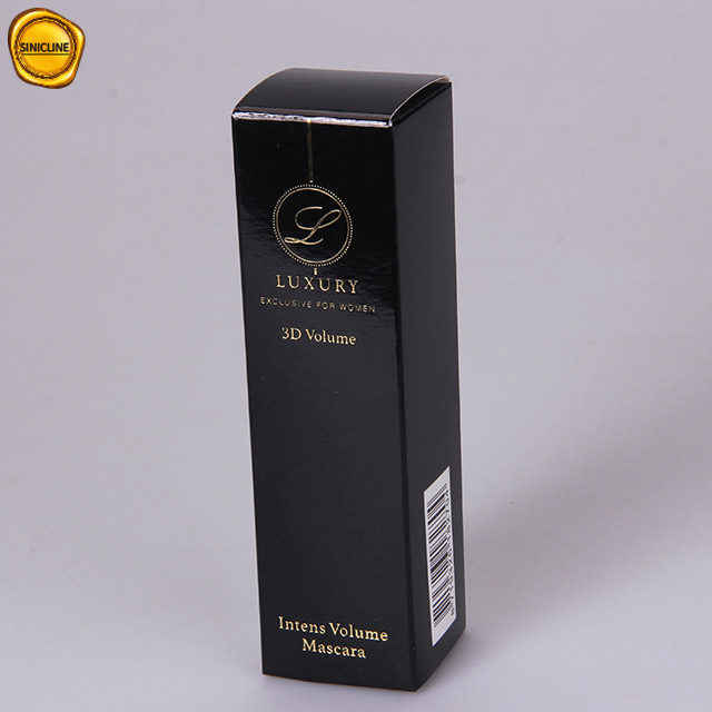 Boîte d'emballage de mascara de beauté de papier noir brillant de logo d'or fait sur commande