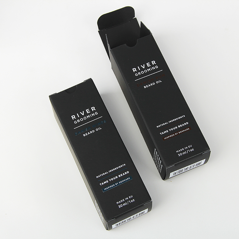 Boîte d'emballage d'huile de barbe de soins personnels pour hommes en papier noir de marque privée