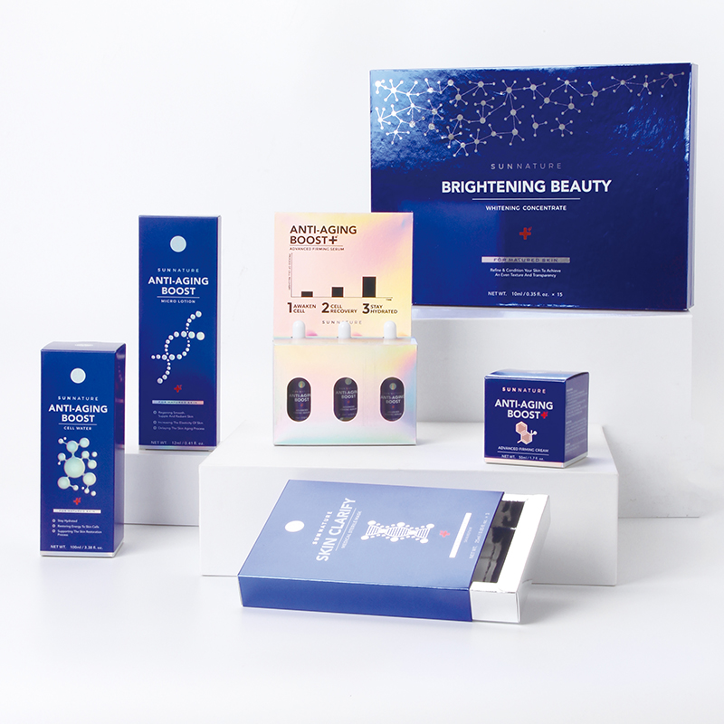 Boîte d'emballage de crème de papier argenté bleu personnalisé haut de gamme avec logo en relief