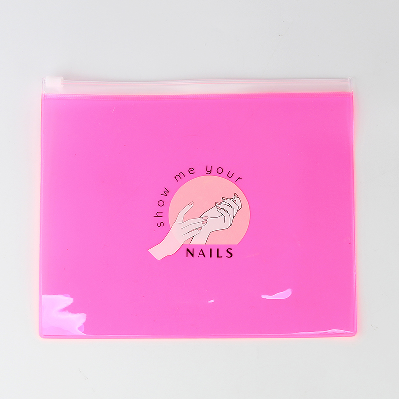 Sac d'emballage de cosmétiques pour ongles zip-lock en PVC rose transparent personnalisé