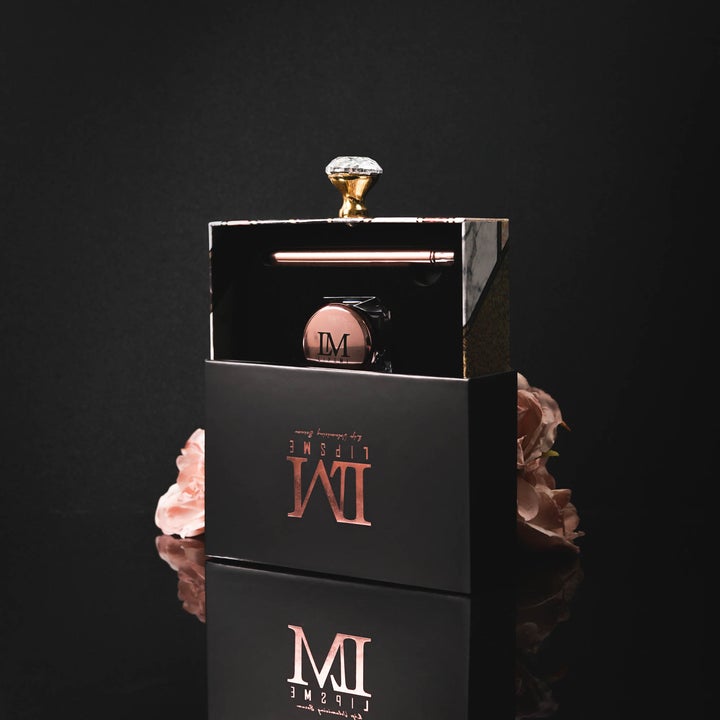 Boîte d'emballage de brillant à lèvres en carton avec logo en feuille d'or rose personnalisée de luxe